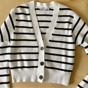FRAME relaxed striped rib-knit cardigan